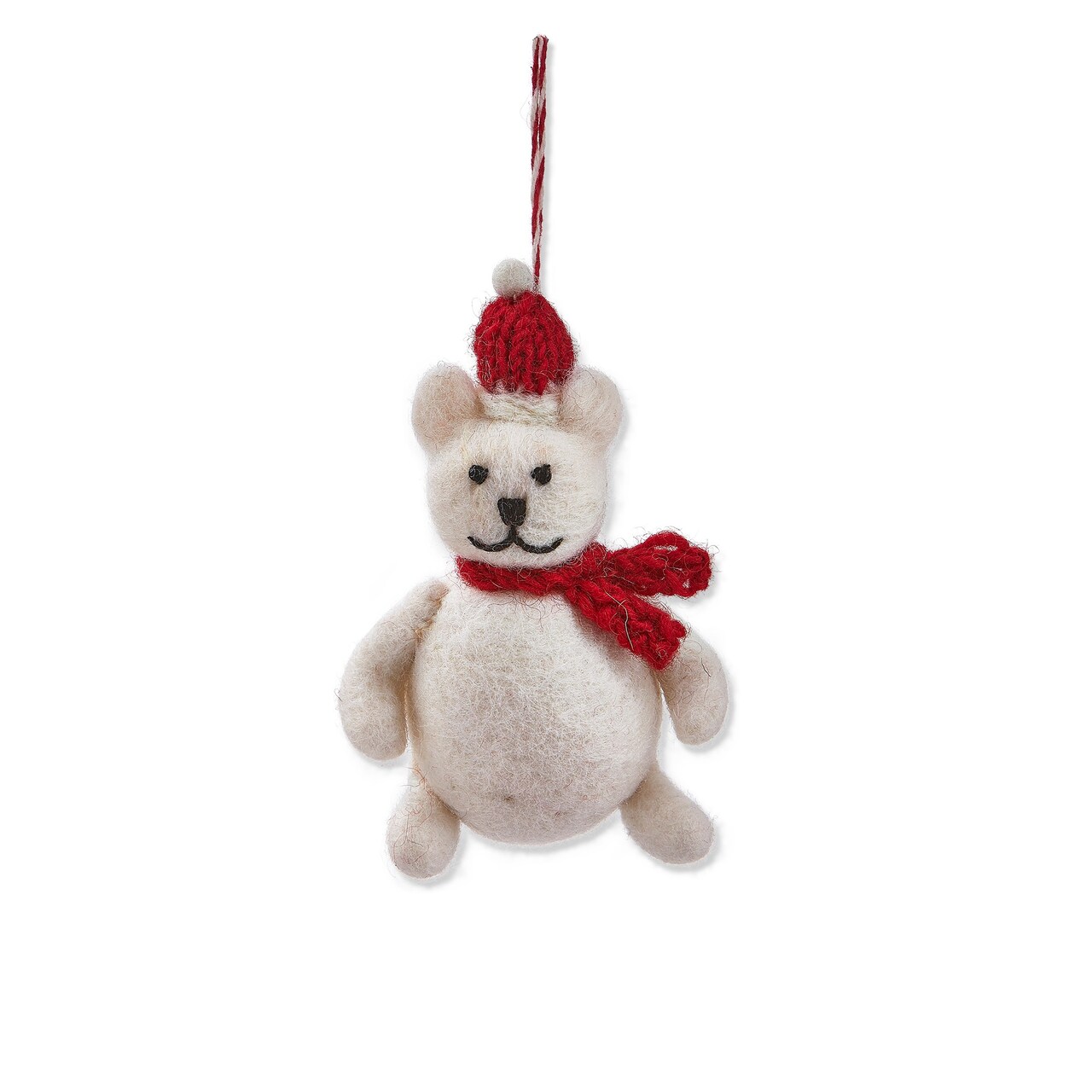 Multicolor Bear Ornament with Santa Hat and Scarf 5in for Christmas Tree Decor Wipe Clean Wool